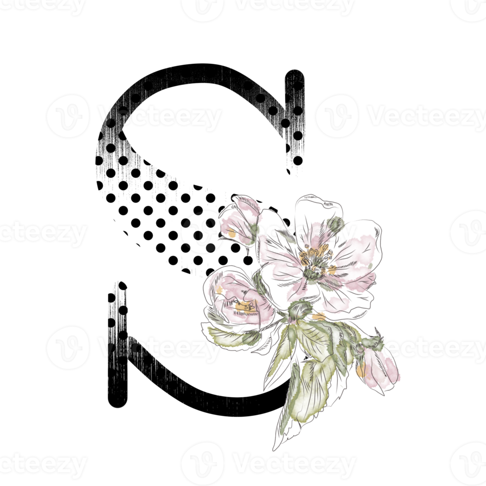 llustration of letters decorated with a bouquet of peonies png