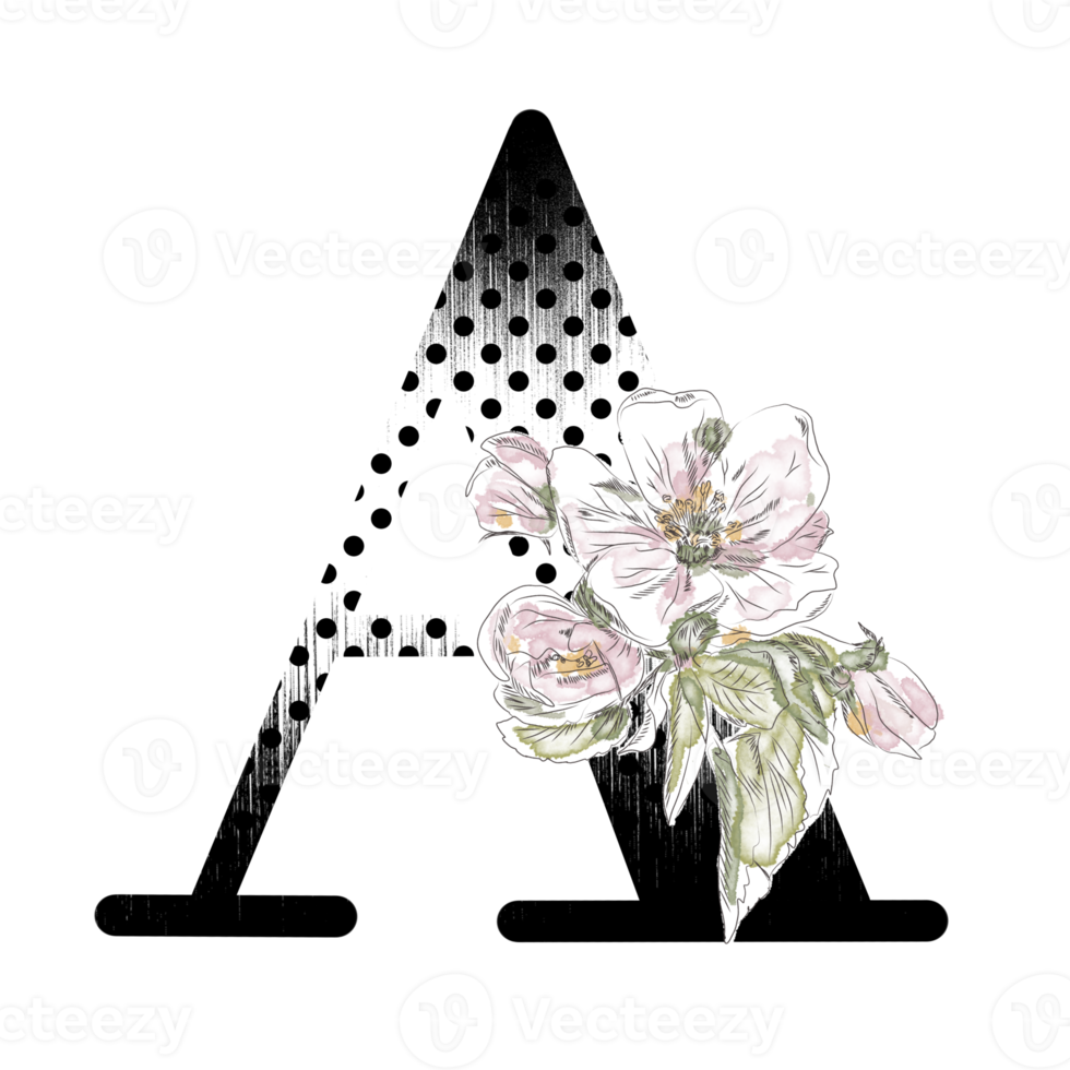 illustration de lettres décorées d'un bouquet de pivoines png