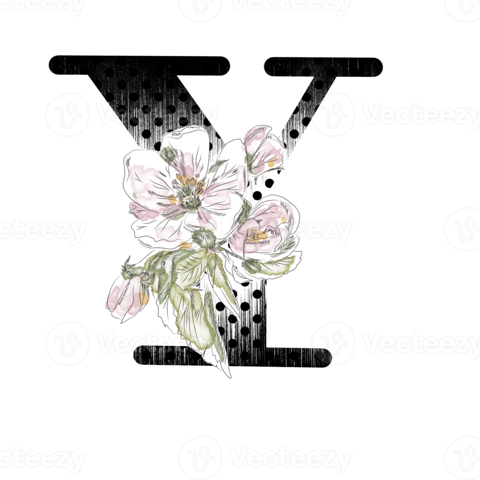 illustration de lettres décorées d'un bouquet de pivoines png