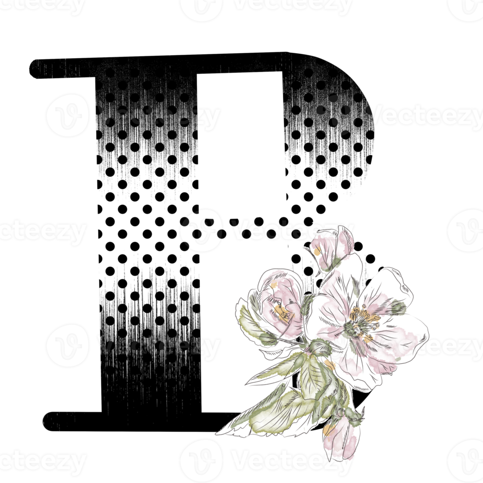 illustration de lettres décorées d'un bouquet de pivoines png