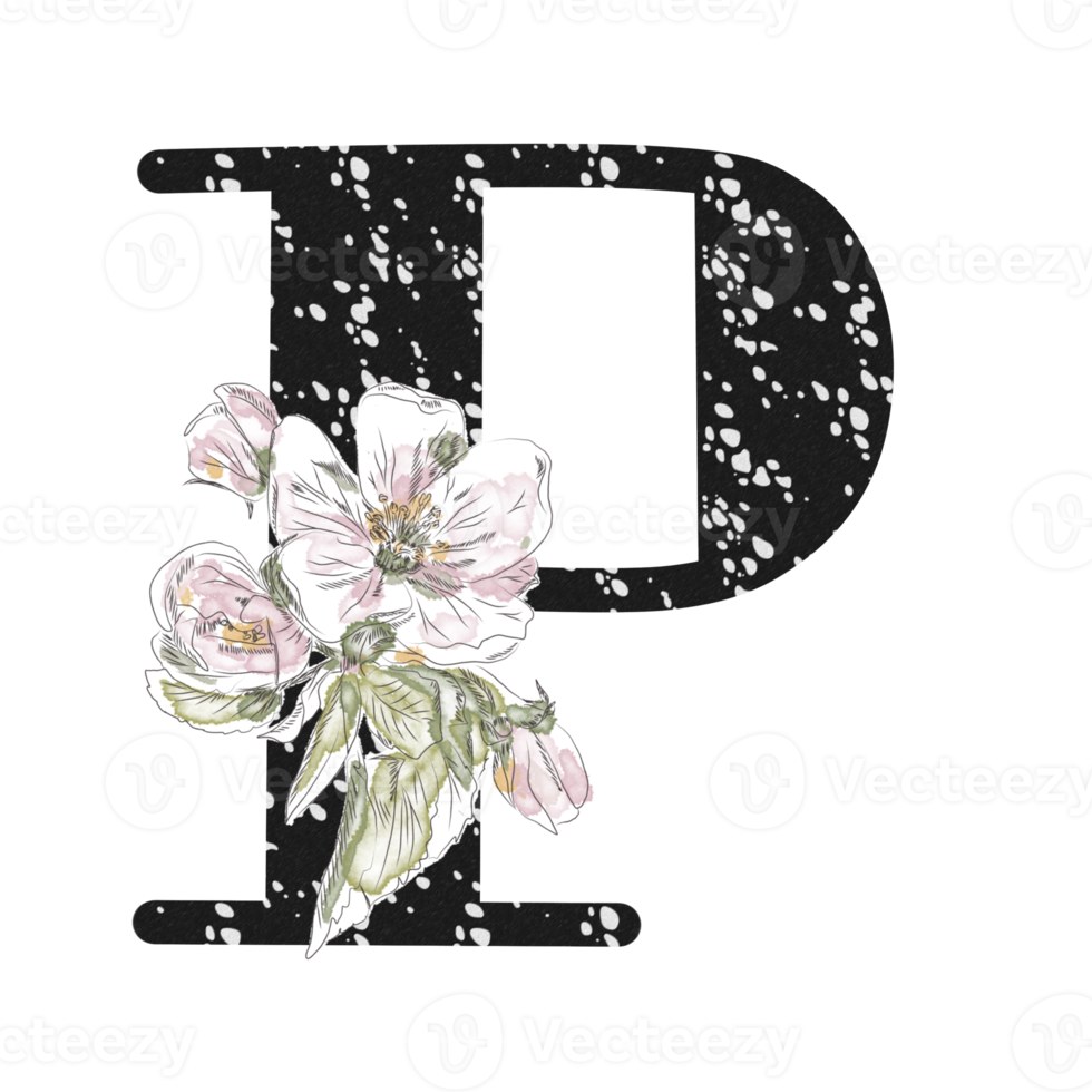 illustration de lettres décorées d'un bouquet de pivoines png