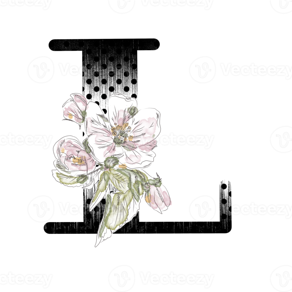 illustration de lettres décorées d'un bouquet de pivoines png