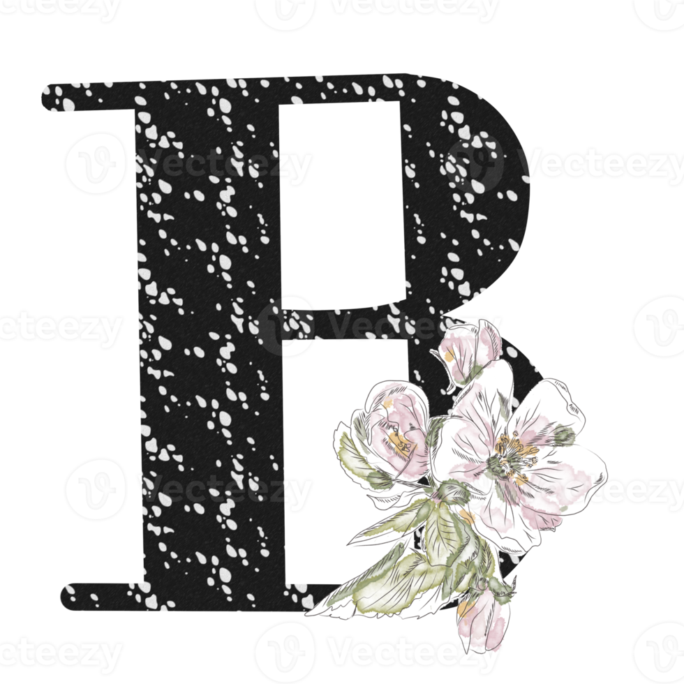 illustration de lettres décorées d'un bouquet de pivoines png