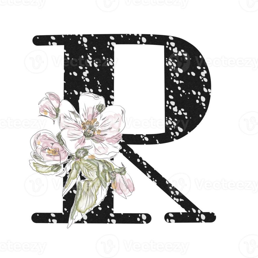Illustration of letters decorated with a bouquet of peonies png