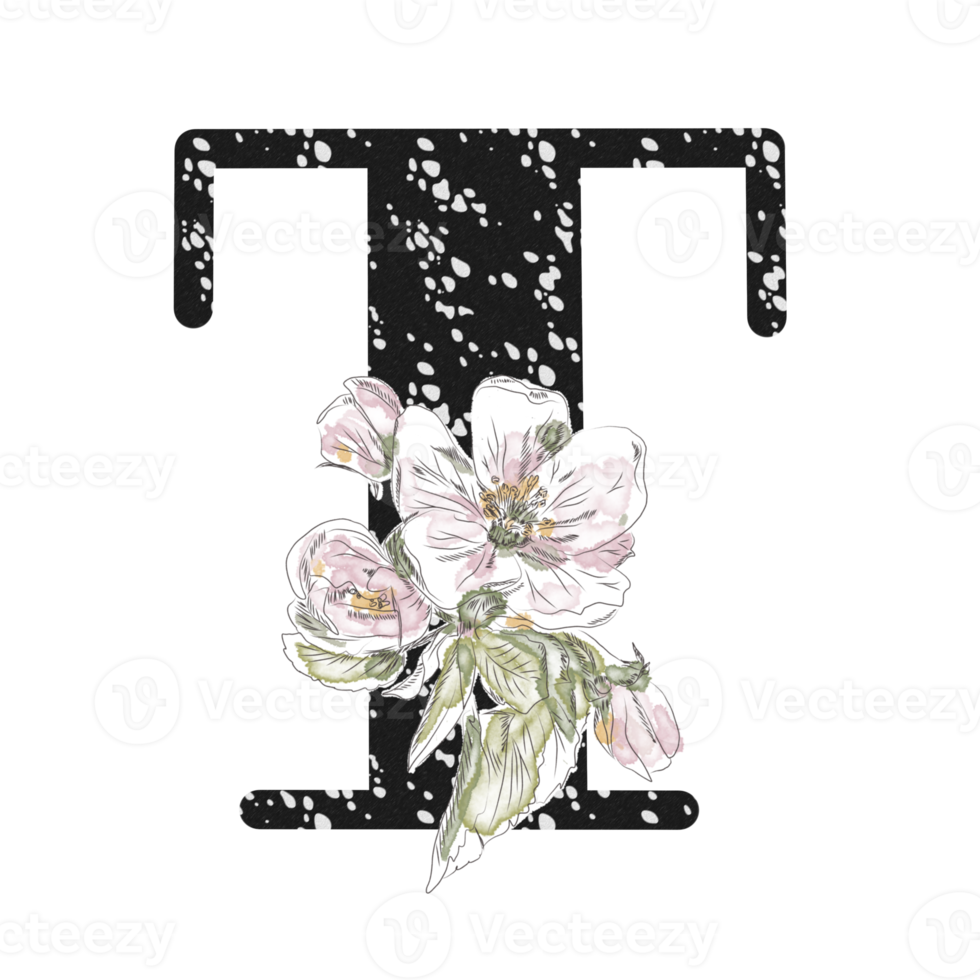 llustration of letters decorated with a bouquet of peonies png