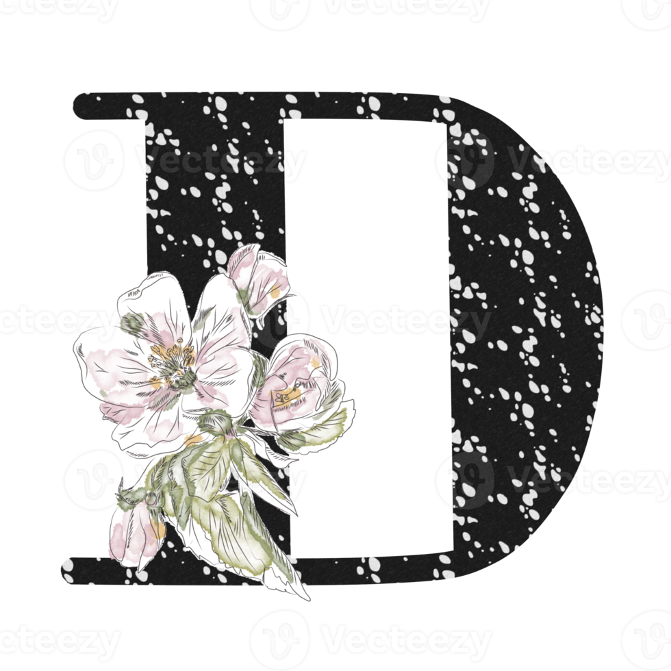 llustration of letters decorated with a bouquet of peonies png