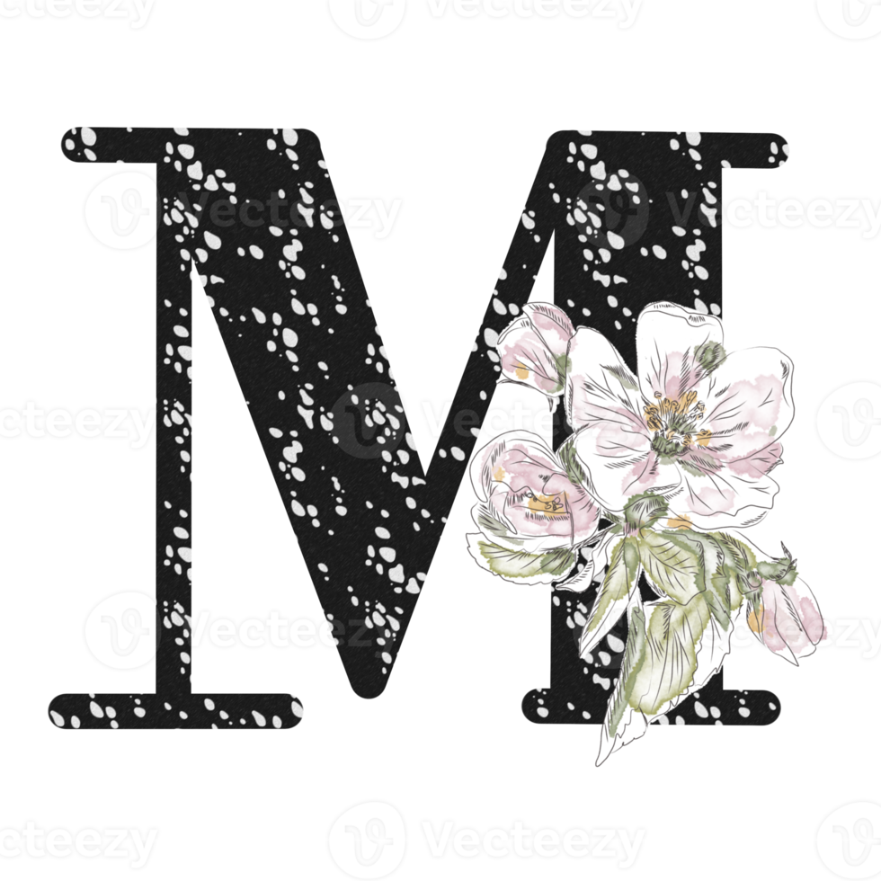 Illustration of letters decorated with a bouquet of peonies png