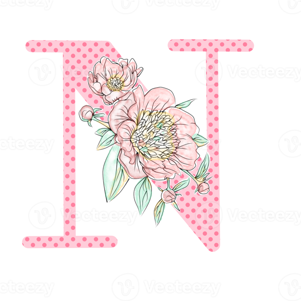 Illustration of letters decorated with a bouquet of peonies png