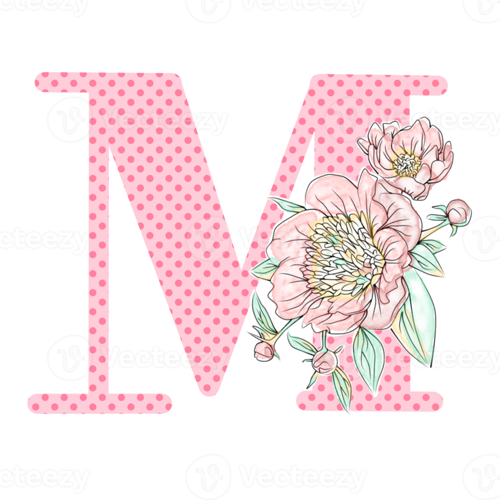 Illustration of letters decorated with a bouquet of peonies png