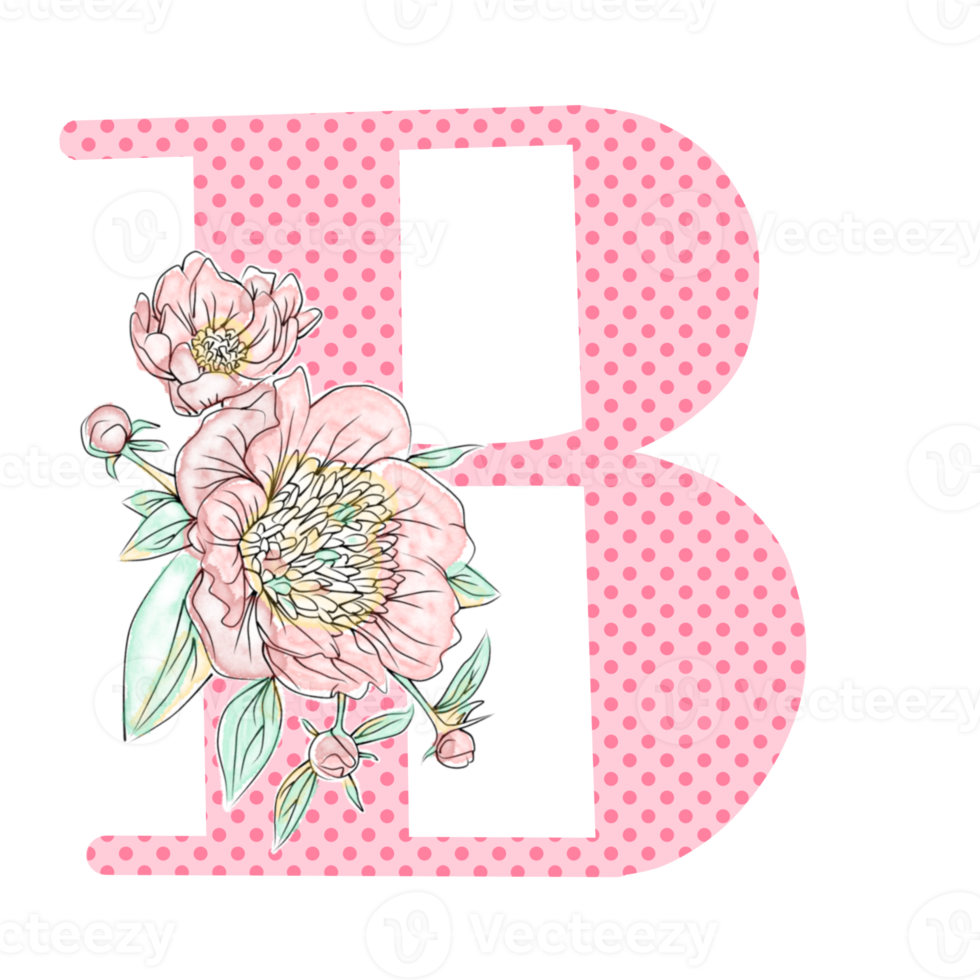 illustration de lettres décorées d'un bouquet de pivoines png