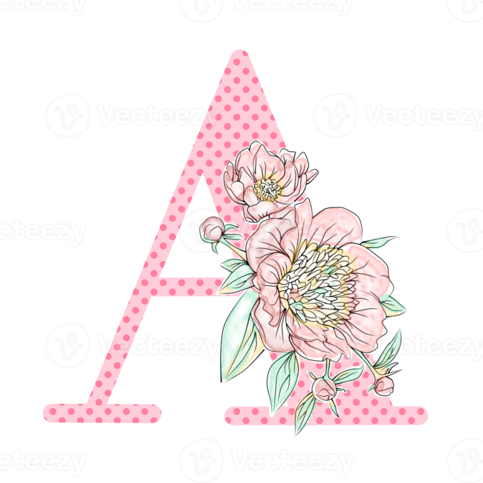 Illustration of letters decorated with a bouquet of peonies png