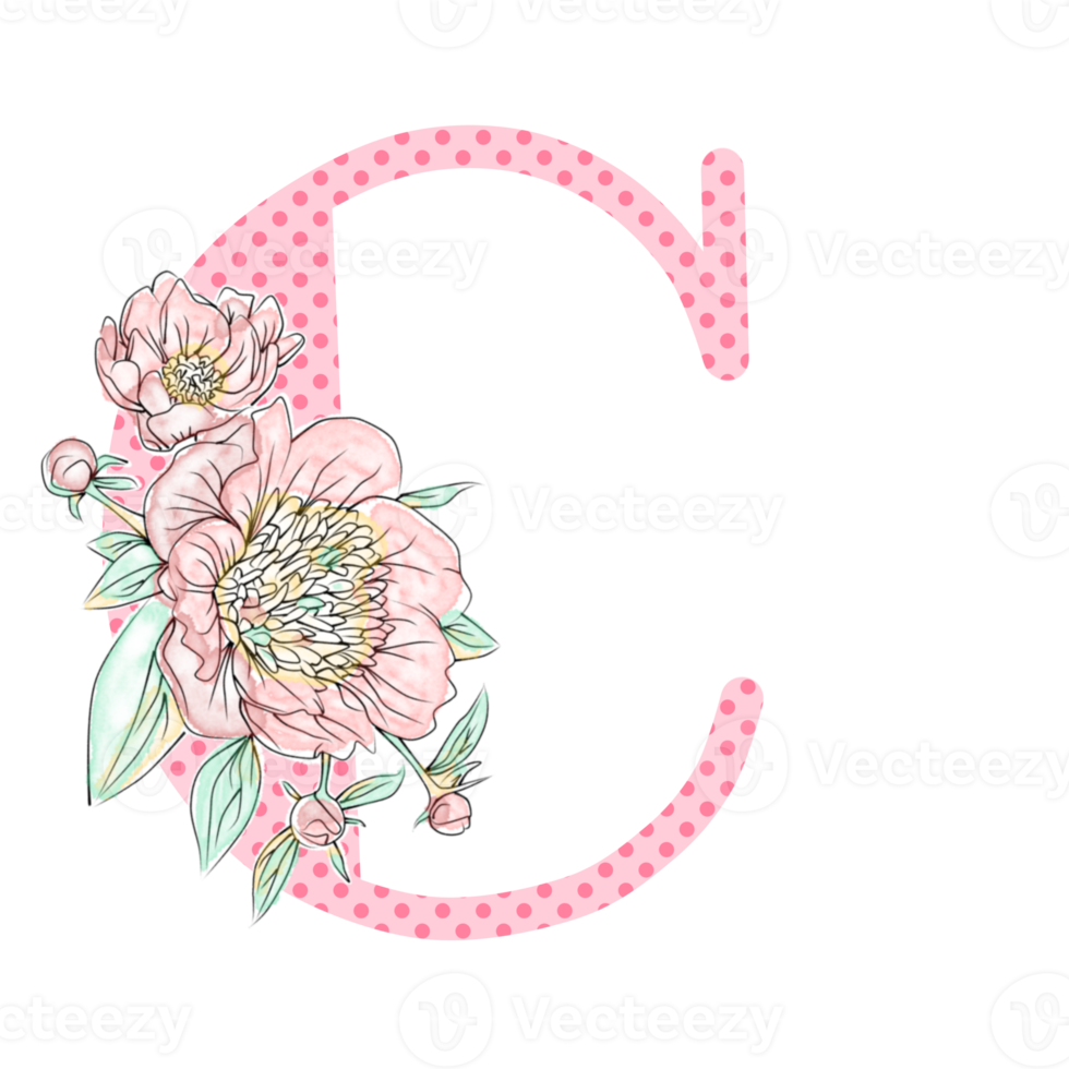 Illustration of letters decorated with a bouquet of peonies png