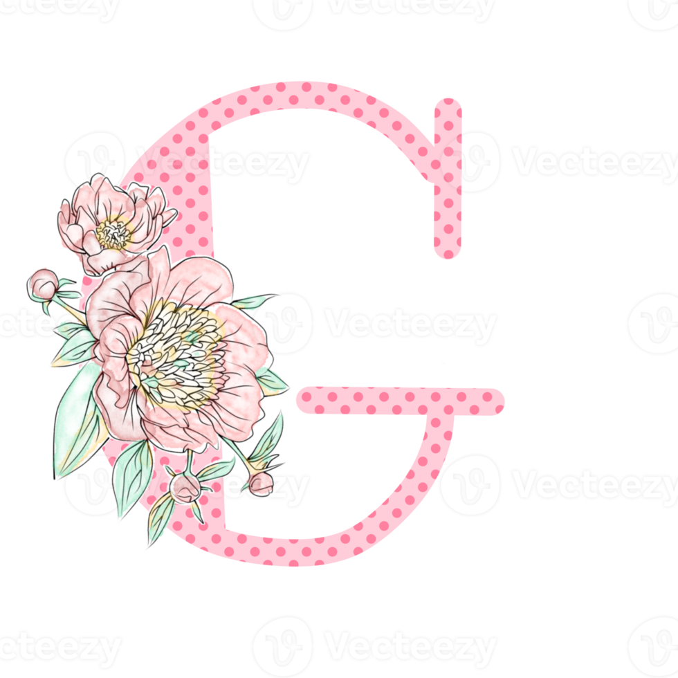 Illustration of letters decorated with a bouquet of peonies png