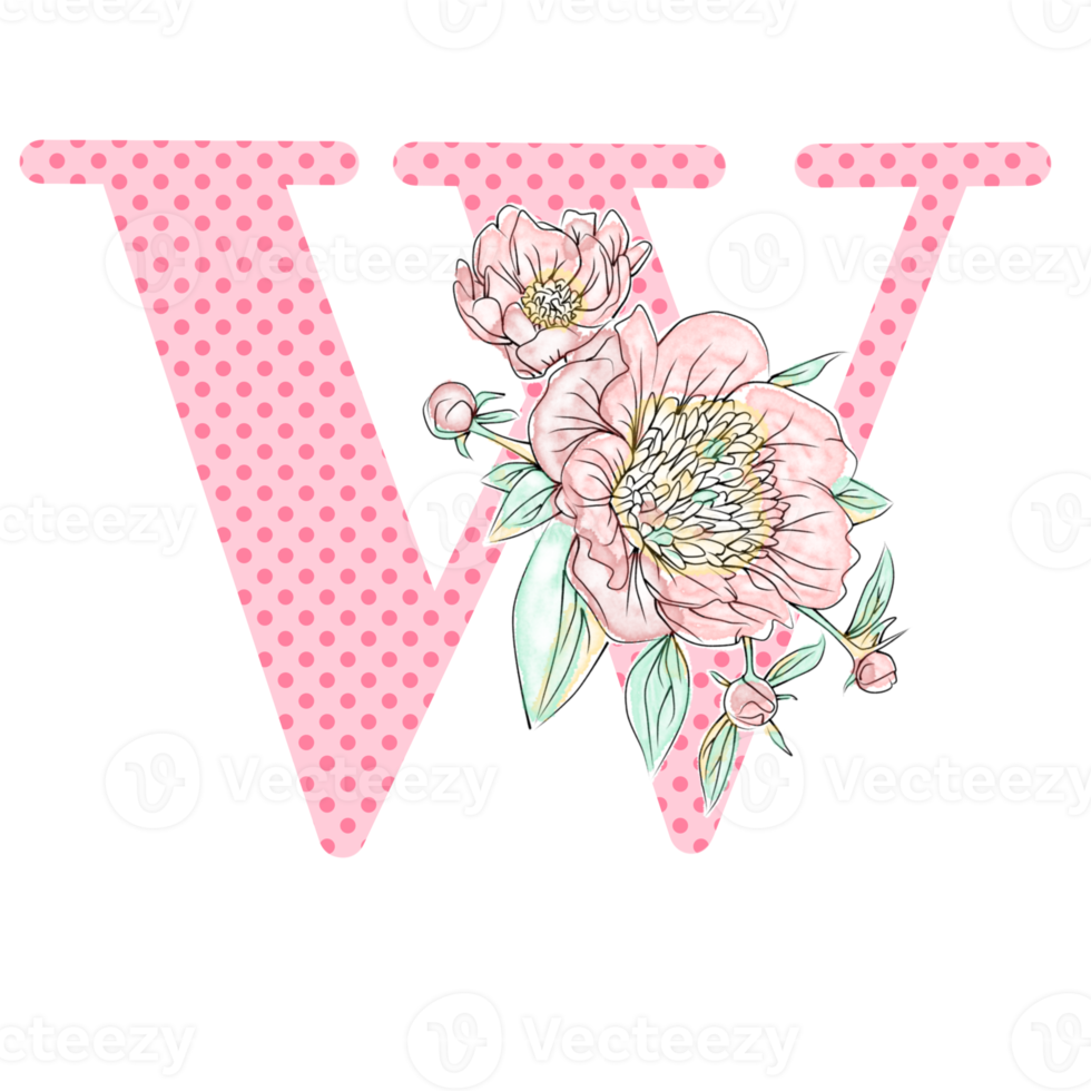 Illustration of letters decorated with a bouquet of peonies png