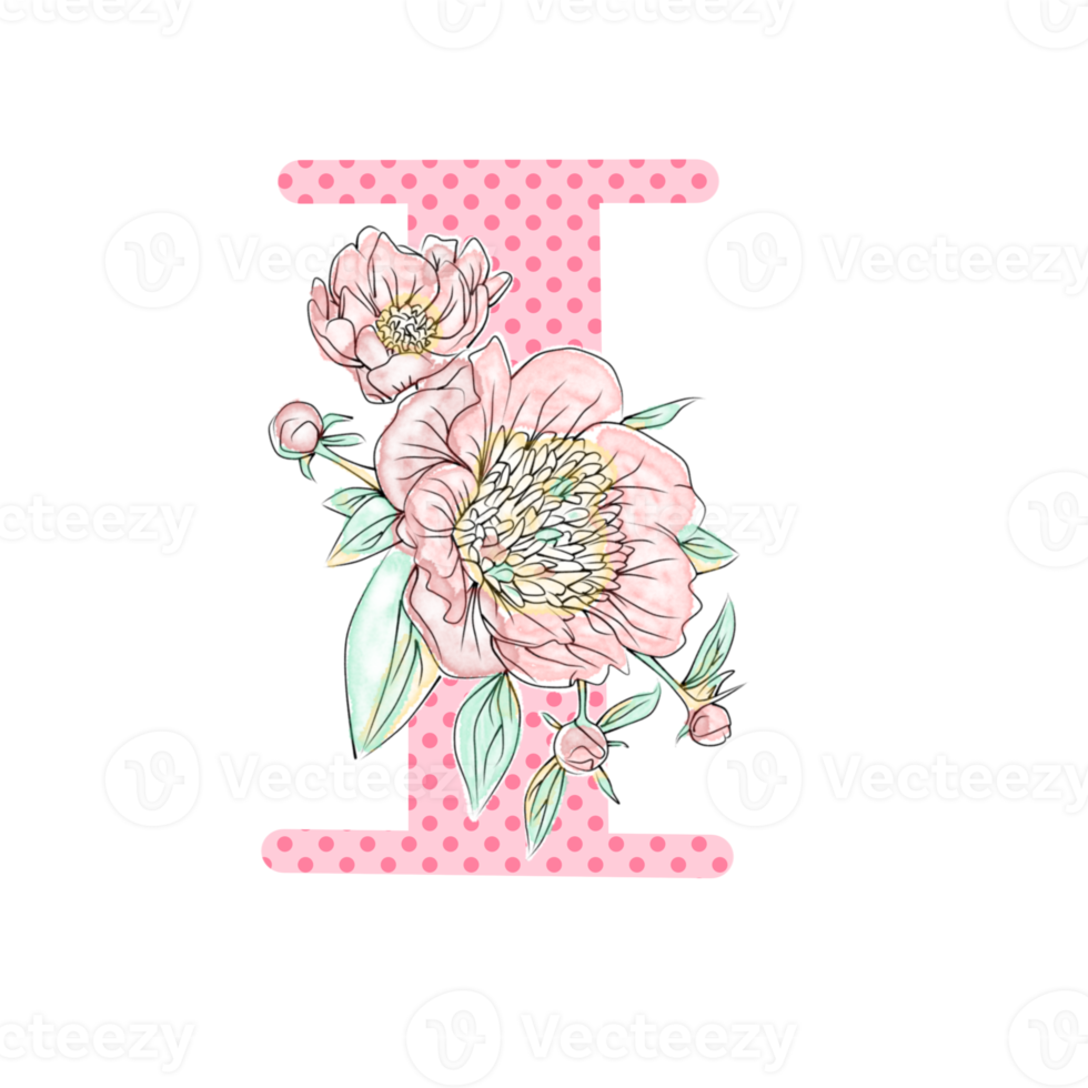 Illustration of letters decorated with a bouquet of peonies png