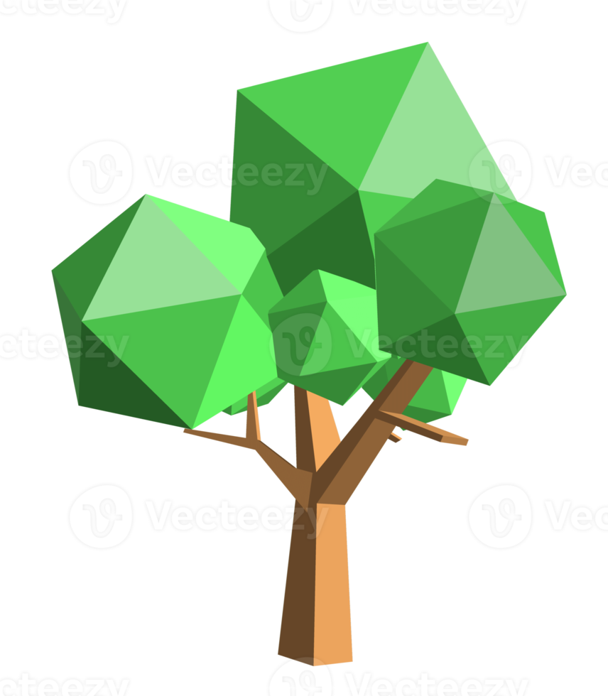 niedriger polygonaler 3d-baum und gräser png