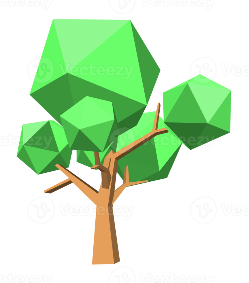 niedriger polygonaler 3d-baum und gräser png