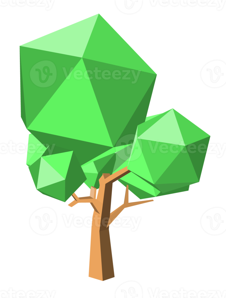 niedriger polygonaler 3d-baum und gräser png