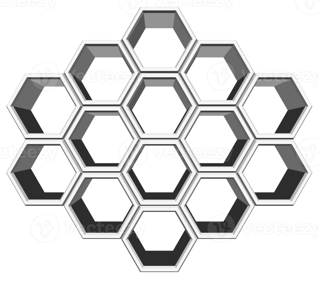 Bloc hexagonal 3ds aligné sur de nombreuses formes, bloc vierge pour ajouter votre texte ou libellé png