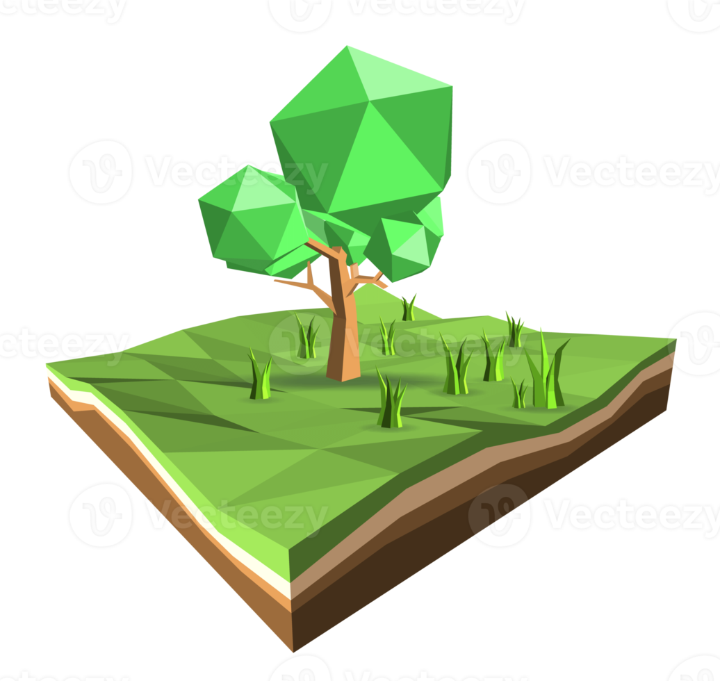 Low polygon 3D tree and grasses png