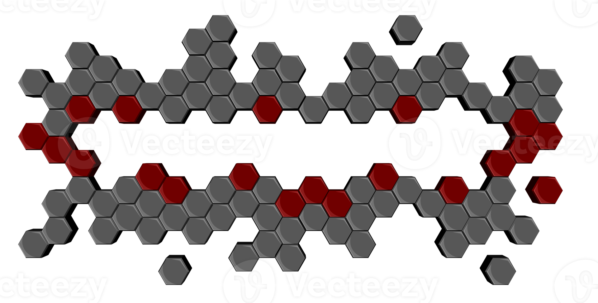 Bloc hexagonal 3ds aligné sur de nombreuses formes, bloc vierge pour ajouter votre texte ou libellé png