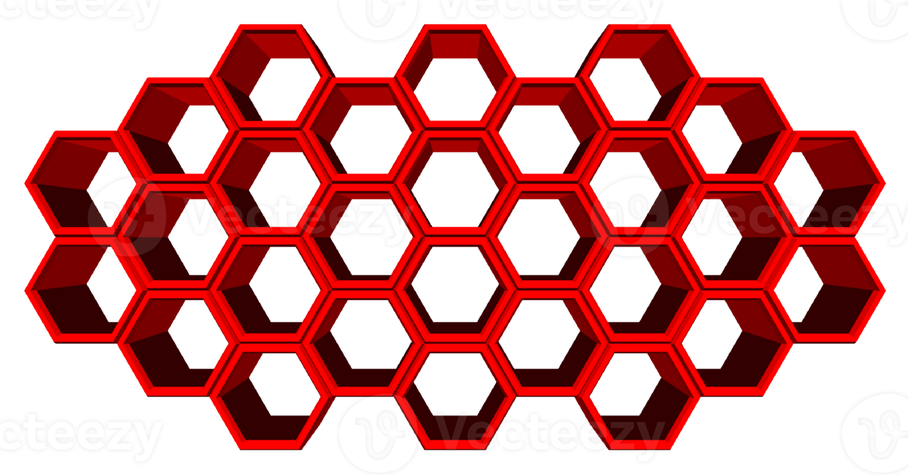 Bloc hexagonal 3ds aligné sur de nombreuses formes, bloc vierge pour ajouter votre texte ou libellé png