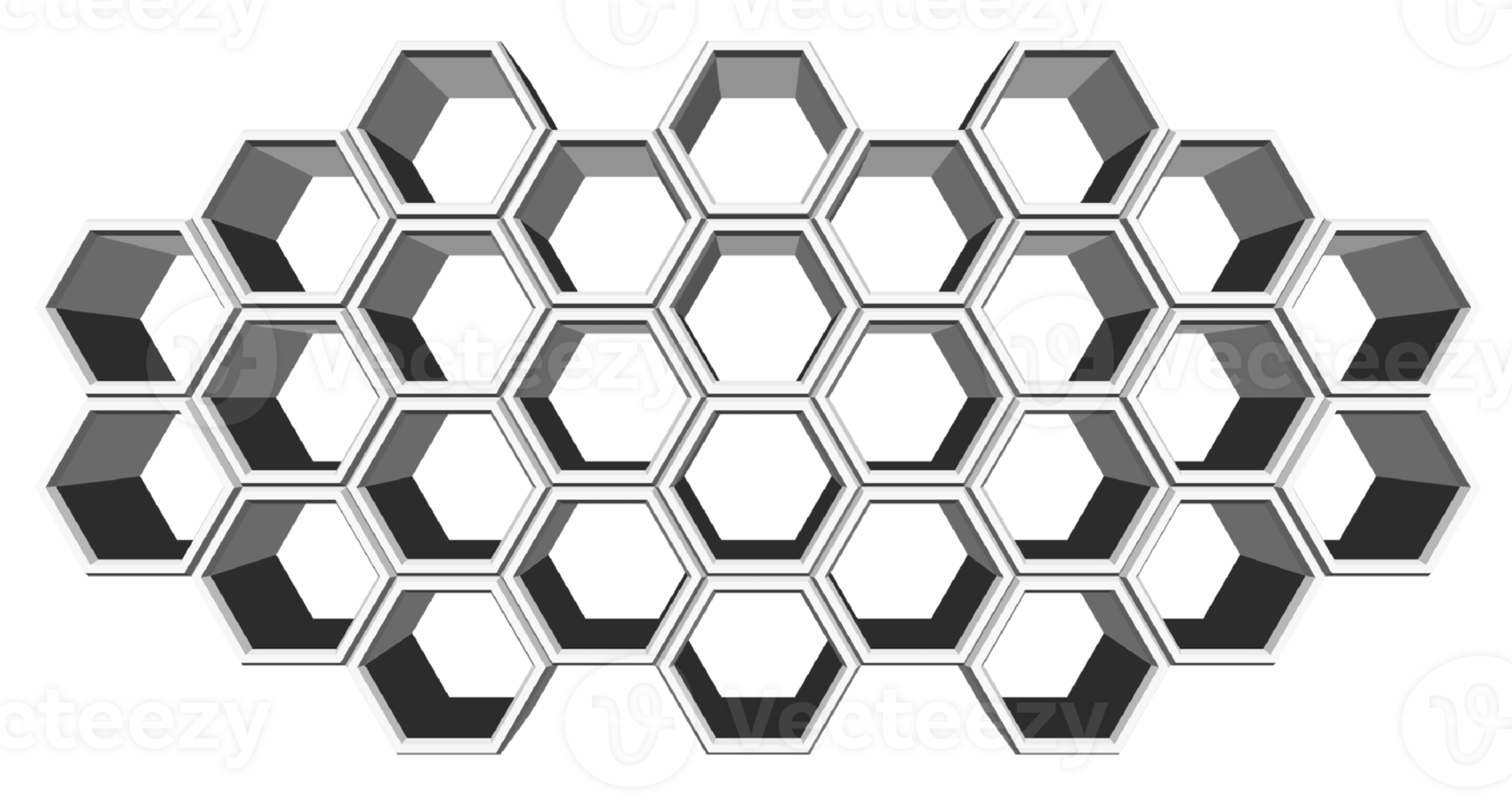 Bloc hexagonal 3ds aligné sur de nombreuses formes, bloc vierge pour ajouter votre texte ou libellé png