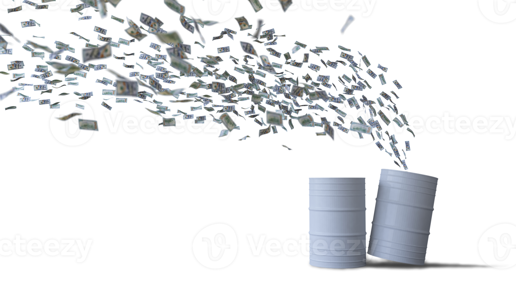 maquete da imagem de renderização 3d de notas de banco de 100 dólares voando para o tanque de óleo png