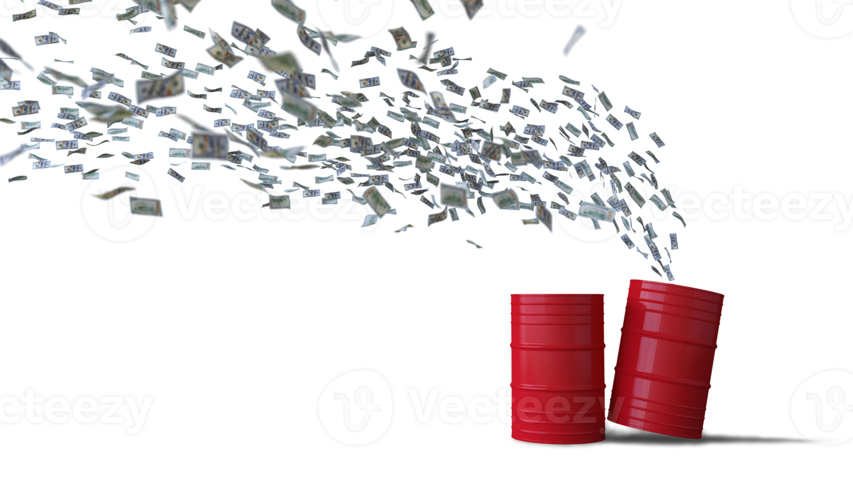 maquete da imagem de renderização 3d de notas de banco de 100 dólares voando para o tanque de óleo png