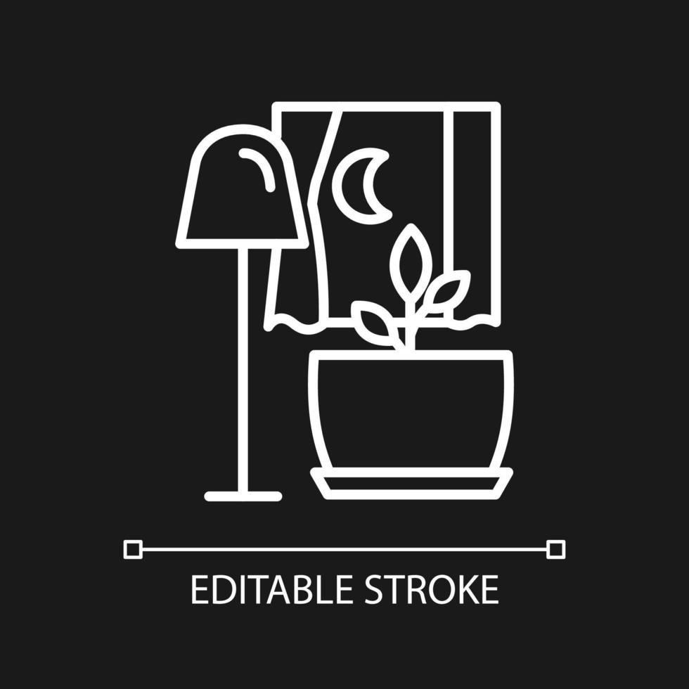 Darkness for houseplant growth white linear icon for dark theme. Better plant metabolism at night. Thin line illustration. Isolated symbol for night mode. Editable stroke vector