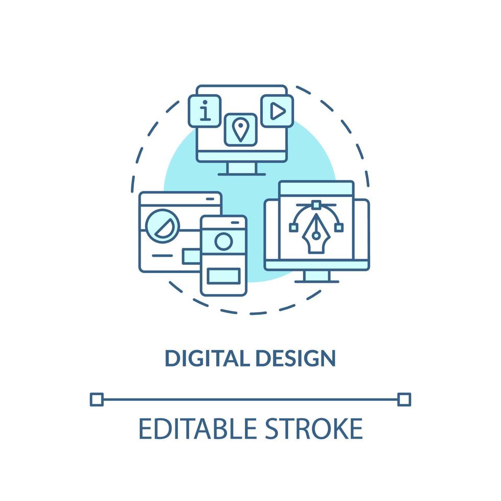 Digital design turquoise concept icon. Visual component. Advanced digital skills abstract idea thin line illustration. Isolated outline drawing. Editable stroke vector