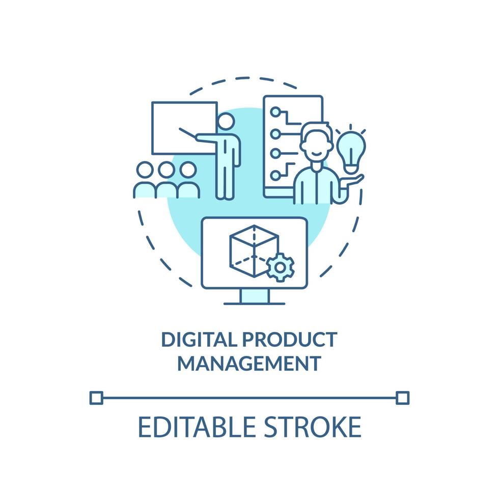 icono de concepto turquesa de gestión de productos digitales. habilidades digitales avanzadas idea abstracta ilustración de línea delgada. dibujo de contorno aislado. trazo editable vector