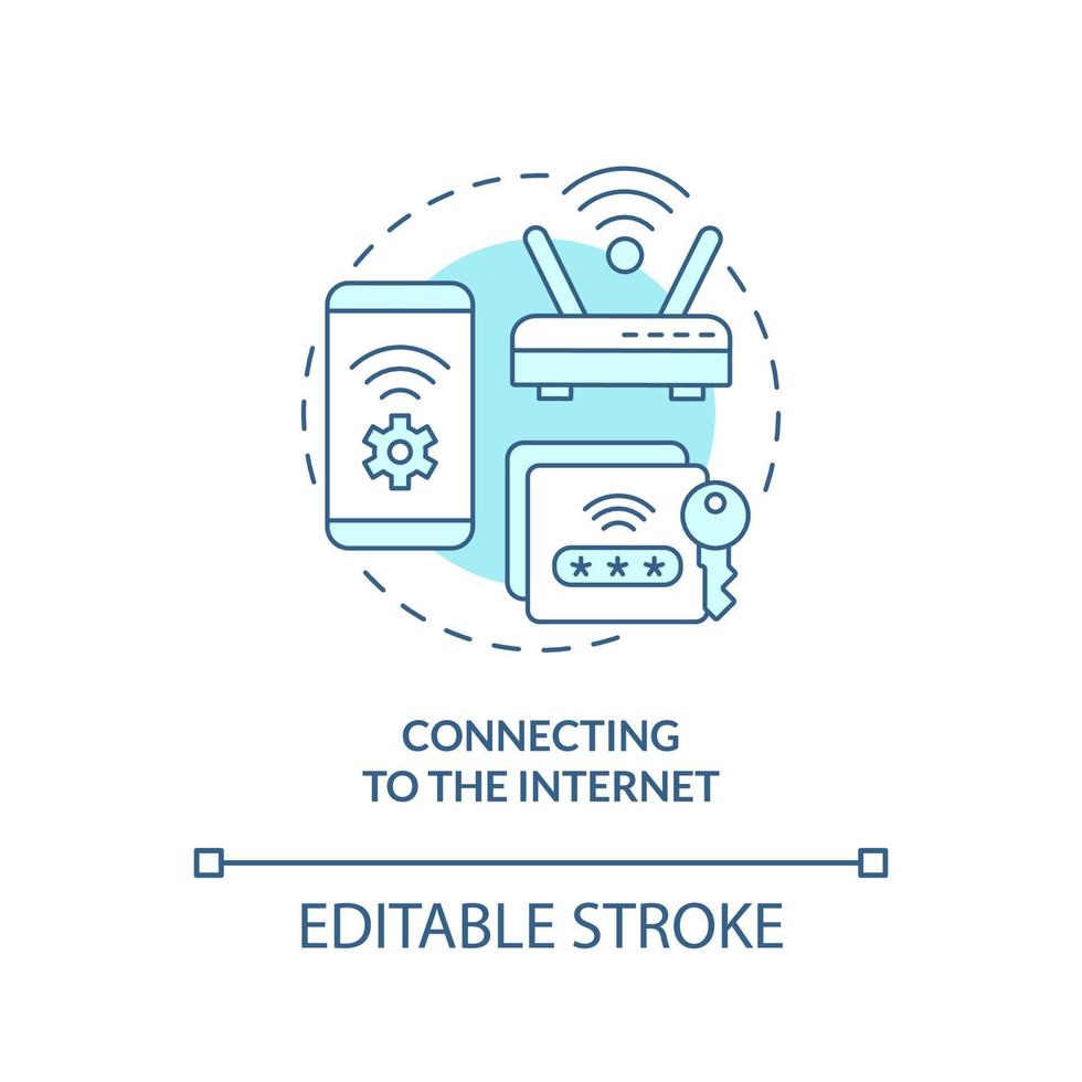 Connecting to Internet turquoise concept icon. Digital basic foundation skills abstract idea thin line illustration. Isolated outline drawing. Editable stroke vector
