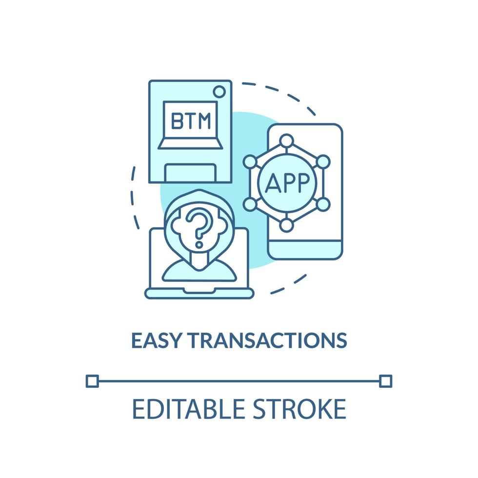 Easy transactions turquoise concept icon. Cryptocurrency pros abstract idea thin line illustration. Centralized exchanges. Isolated outline drawing. Editable stroke vector