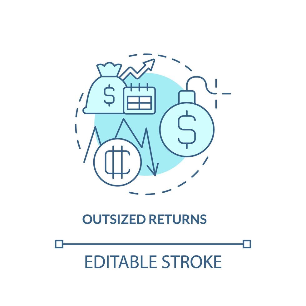 Outsized returns turquoise concept icon. Cryptocurrency biggest advantage abstract idea thin line illustration. Isolated outline drawing. Editable stroke vector