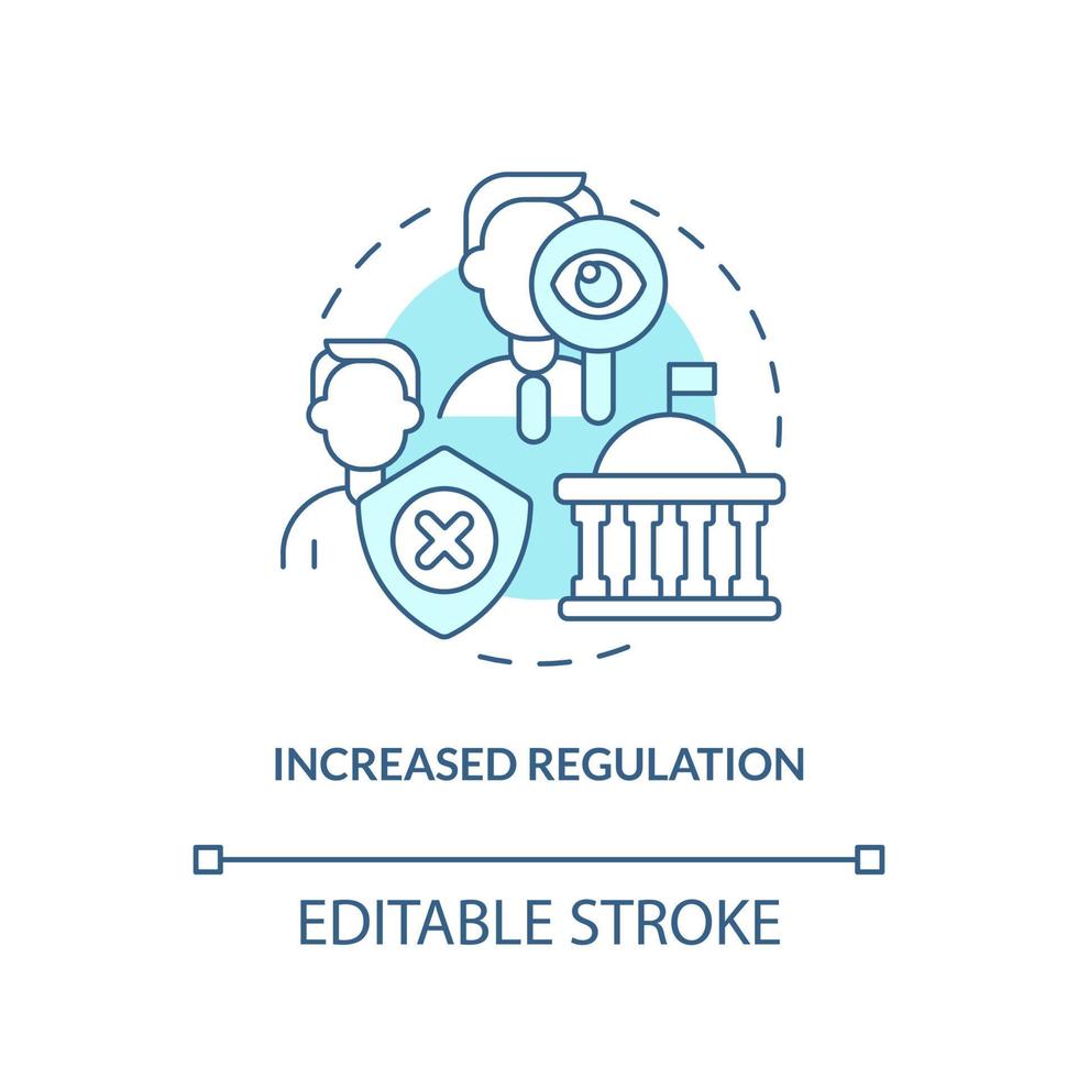 Increased regulation turquoise concept icon. Cryptocurrency issue in nearest future abstract idea thin line illustration. Isolated outline drawing. Editable stroke vector