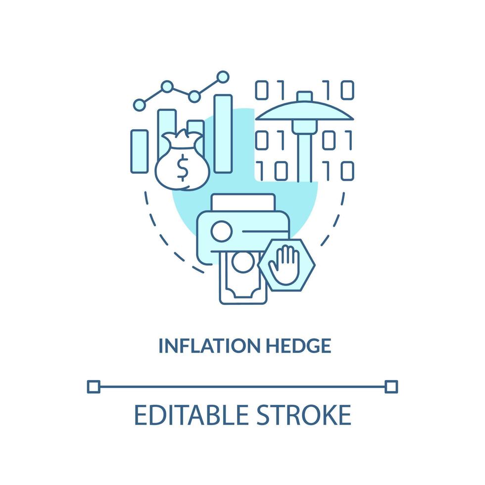 icono de concepto turquesa de cobertura de inflación. criptomoneda ventaja competitiva idea abstracta ilustración de línea delgada. reducir los riesgos. dibujo de contorno aislado. trazo editable vector