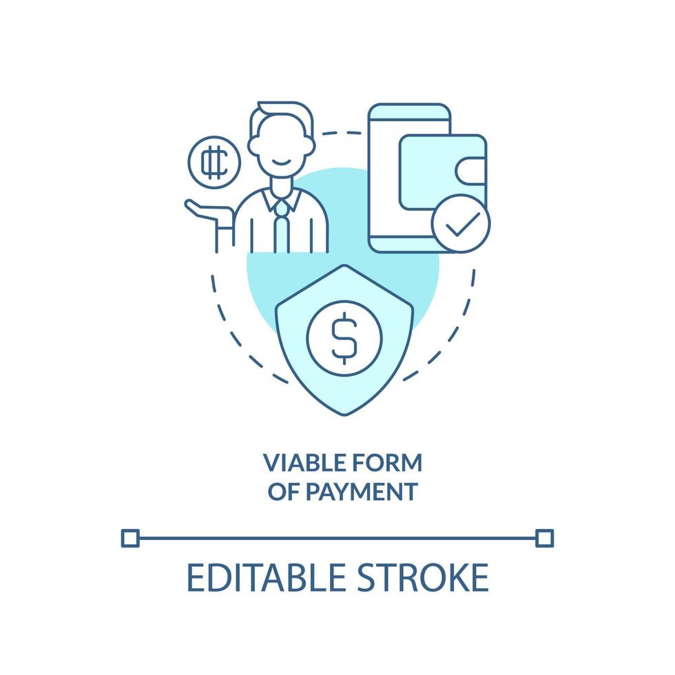 Viable form of payment turquoise concept icon. Crypto-currency strong point in usage abstract idea thin line illustration. Isolated outline drawing. Editable stroke vector