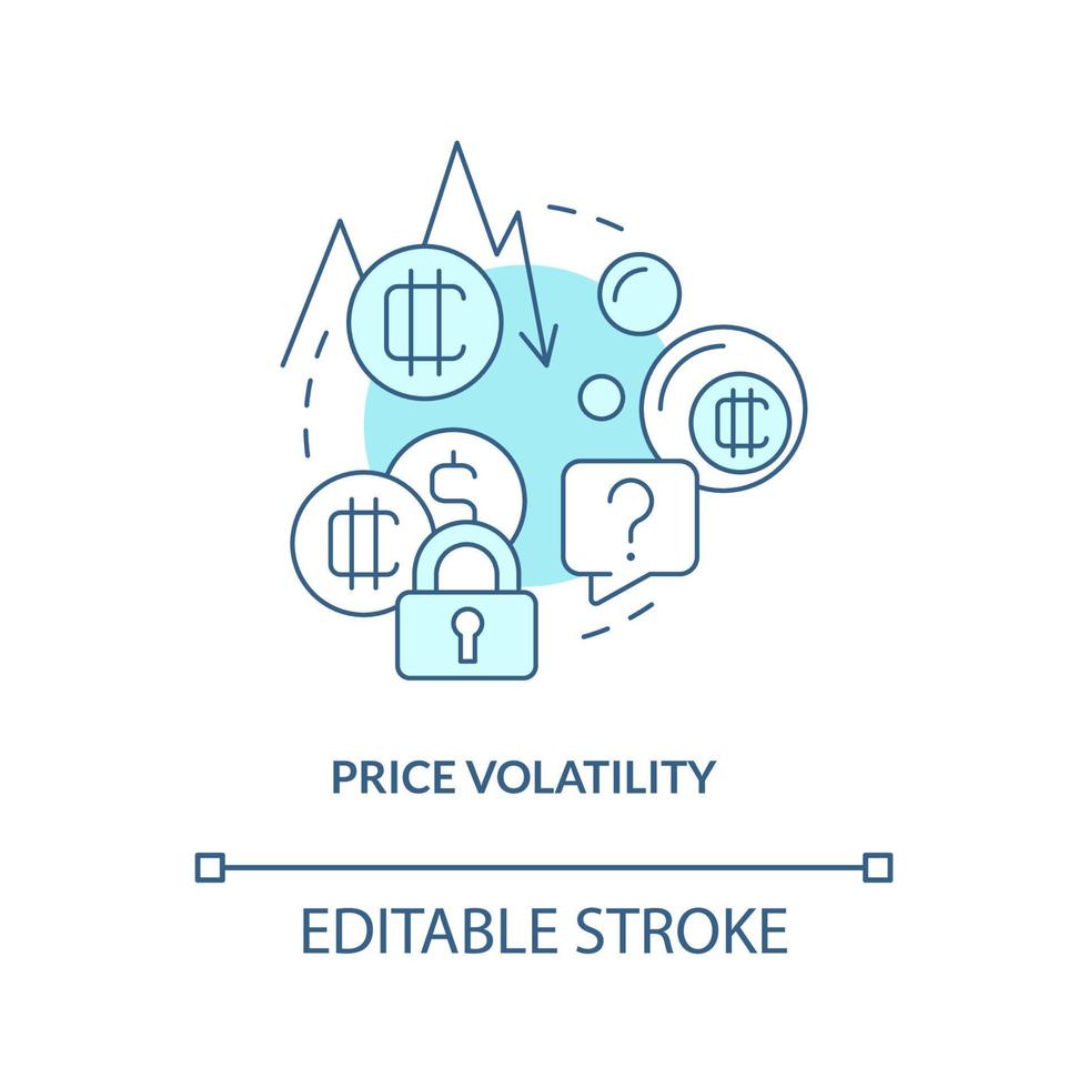 Price volatility turquoise concept icon. Crypto-currency downside abstract idea thin line illustration. Price change risk. Isolated outline drawing. Editable stroke vector