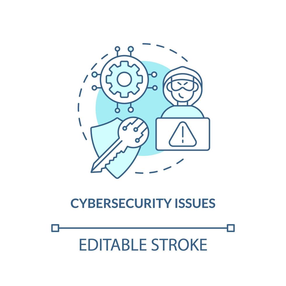 Cybersecurity issues turquoise concept icon. Cryptocurrency disadvantage abstract idea thin line illustration. vector