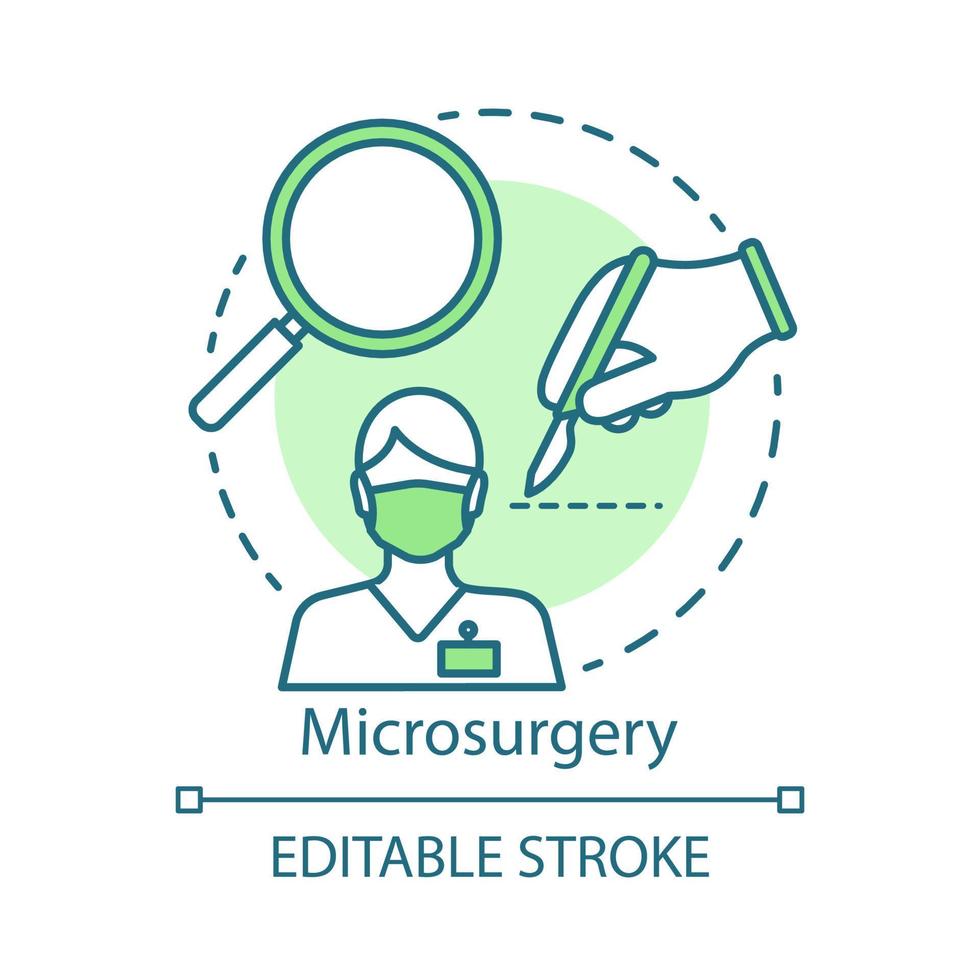 Microsurgery concept icon. Operating microscope idea thin line illustration. Loupe magnification. Microvascular surgery. Precision instrumentation. Vector isolated outline drawing. Editable stroke