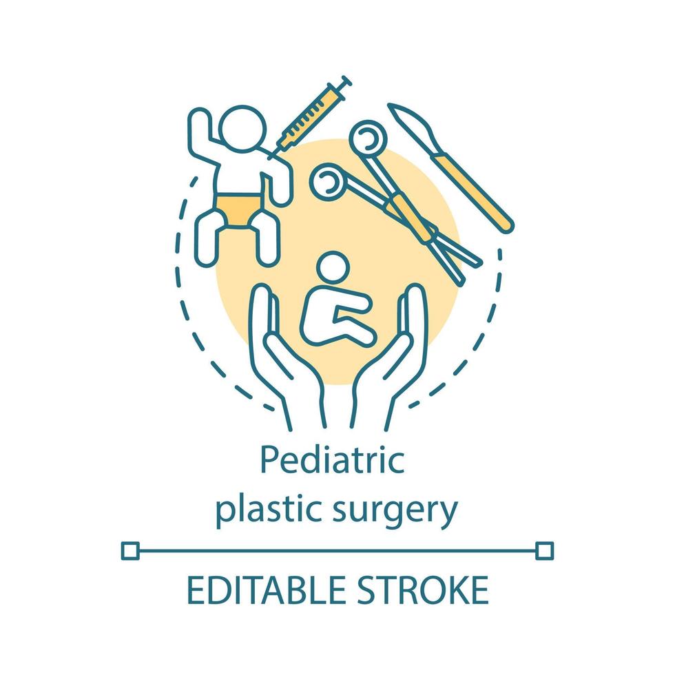 Pediatric plastic surgery concept icon. Childcare idea thin line illustration. Improve kids appearance. Reconstructive and cosmetic procedures. Vector isolated outline drawing. Editable stroke