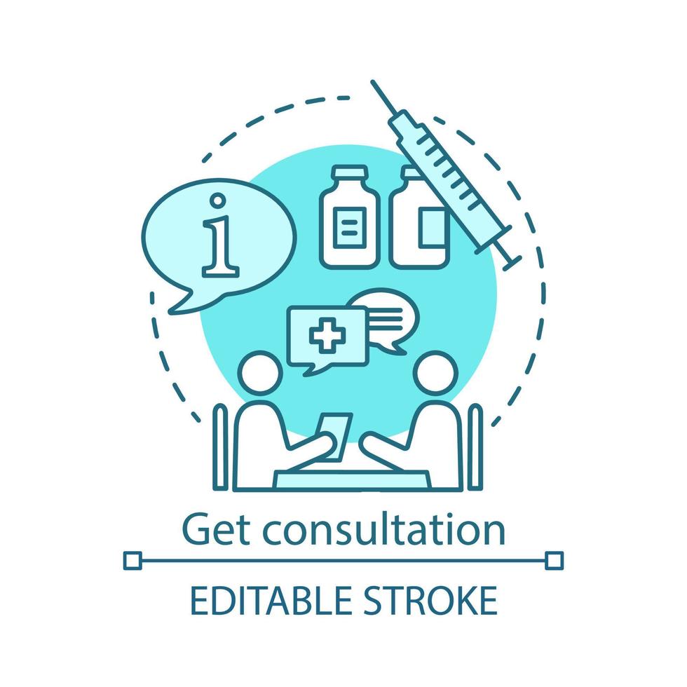Get consultation concept icon. Health check idea thin line illustration. Clinic center. Doctor appointment. Disease prevention . Vector isolated outline drawing. Editable stroke