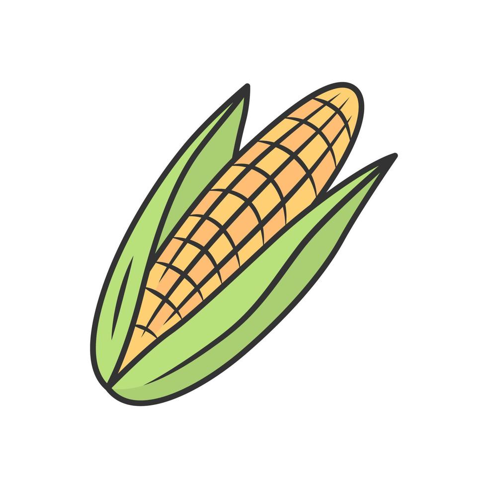 Corn color icon. Maize. Agriculture plant. Popcorn ingredient. Vegetable farm. Healthy nutrition. Diet. Vitamin. Vegetarian and vegan nutrition. Vegetable farm. Isolated vector illustration