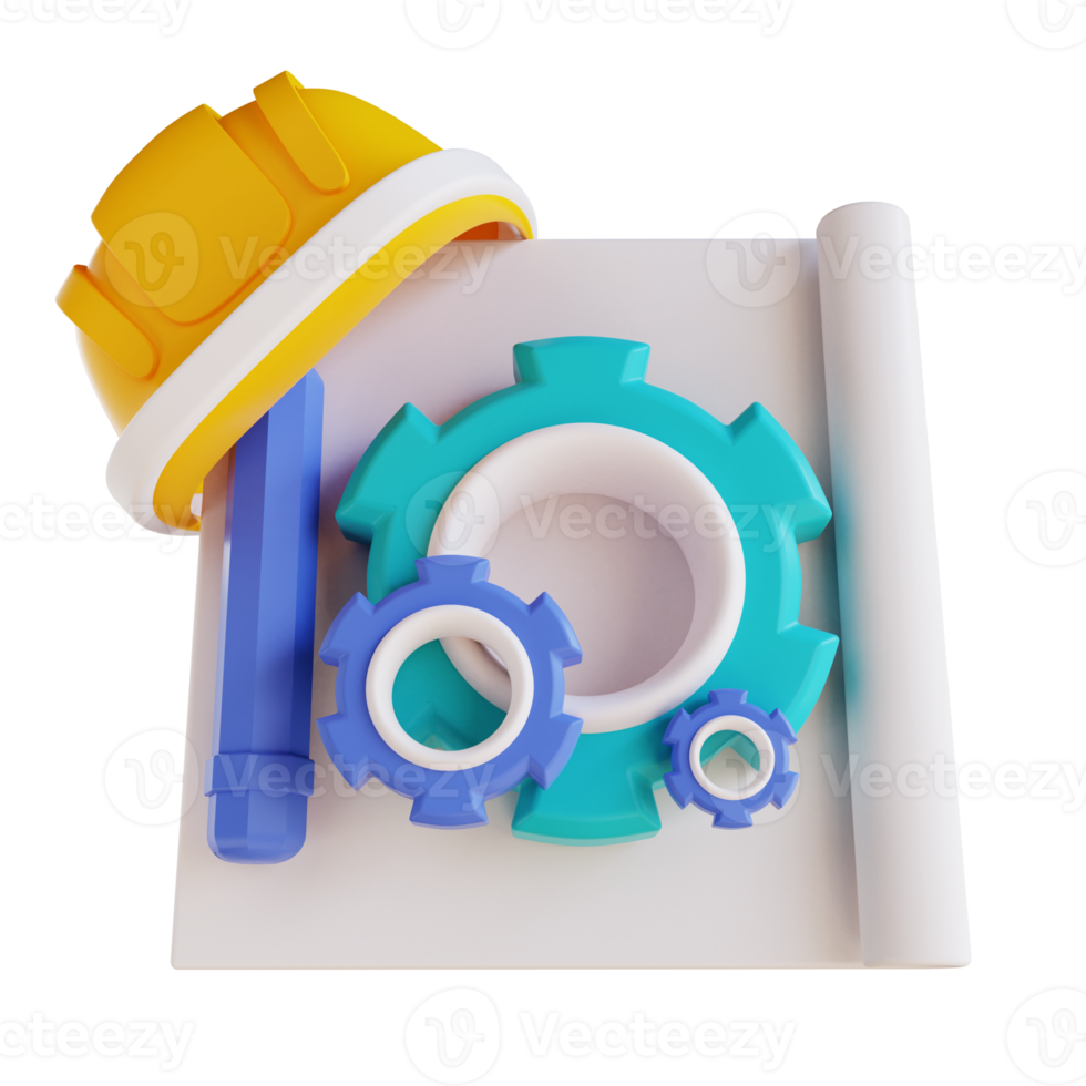 illustrazione 3d casco e strumenti di ingegneria png