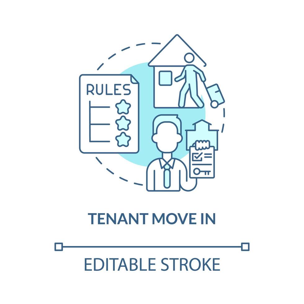 Tenant move in turquoise concept icon. Rental estate management operation abstract idea thin line illustration. Isolated outline drawing. Editable stroke vector