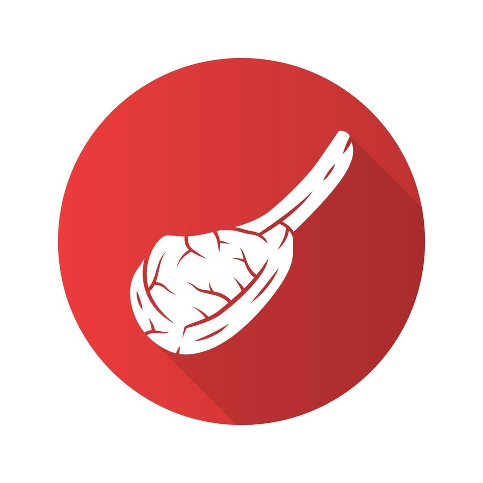 Tomahawk steak flat design long shadow glyph icon. Butchers meat. Meat production and sale. Beefsteak. Pork rib. Protein source. Butchery business. Vector silhouette illustration