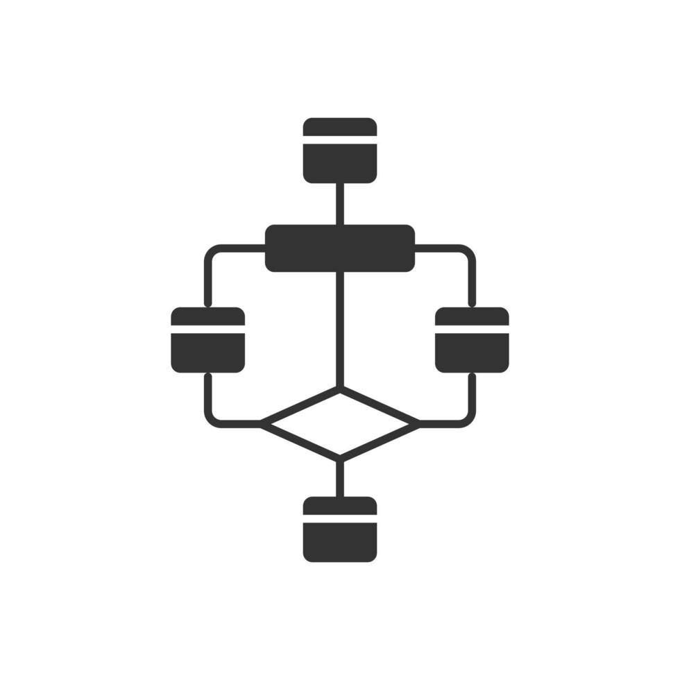 Flowchart glyph icon. Diagram. Visualization of problem solving stages. Graphical representation of algorithm. Program logic sequence. Silhouette symbol. Negative space. Vector isolated illustration