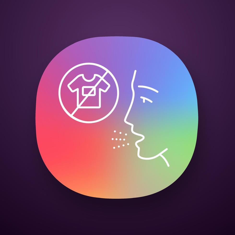 Clothing allergy app icon. Textile dermatitis. Allergic disease. Ban bright synthetic clothes. Reaction to fabrics. UIUX user interface. Web or mobile application. Vector isolated illustration