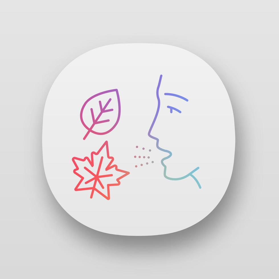 Fall allergy app icon. Seasonal allergy. Allergic reaction to ragweed, mold, dust mites. Respiratory disease in autumn. UIUX user interface. Web or mobile applications. Vector isolated illustrations